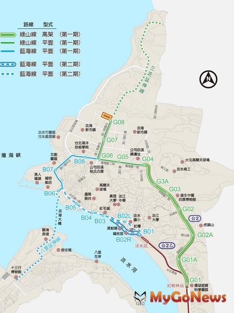 淡海線第1期工程範圍圖(綠山藍海線)(圖：新北市政府)