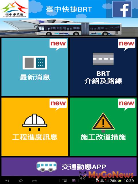 台中市推出「台中BRT」APP，只要一機在手，就能隨時掌握BRT施工進度、交通狀態，以及BRT最新消息(圖：台中市政府)